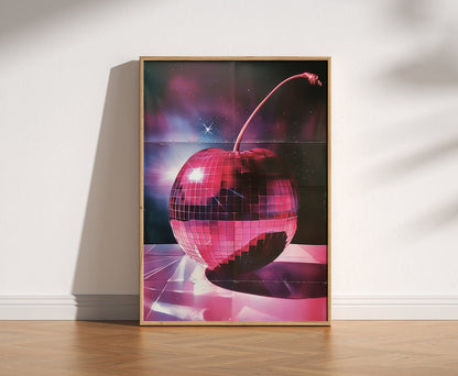 80s Cherry Disco Ball Print